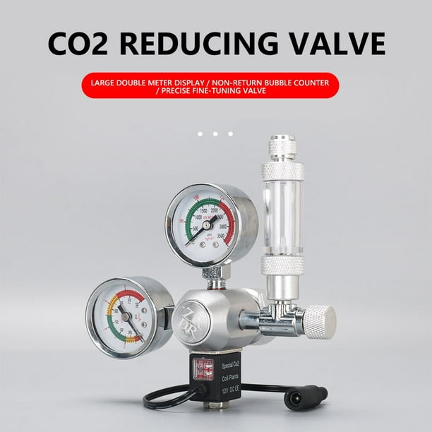 ZRDR Regulador de CO2 Acuario 12V CC Presión de solenoide de CO2 ajustable,  contador de burbujas con válvula de retención, sistema de co2 de acuario