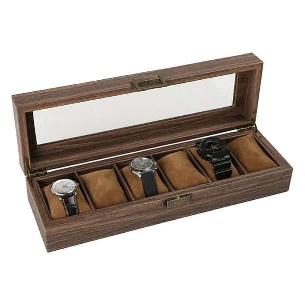 Caja de reloj para hombre - Porta accesorios de madera para relojes,  pulseras y brazaletes - 6 cuadr jinwen ver vitrina