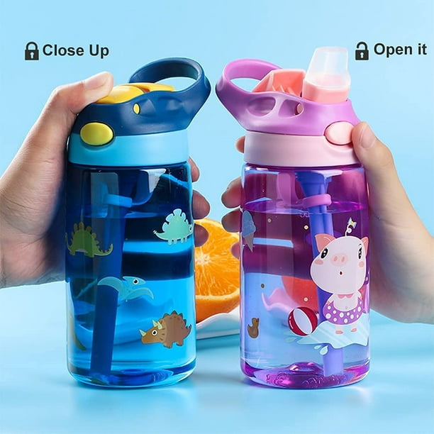Botella de agua para niños pequeños con correa para pajilla, 12 onzas,  tamaño infantil, a prueba de fugas, sin BPA, botellas de Tritan para niños
