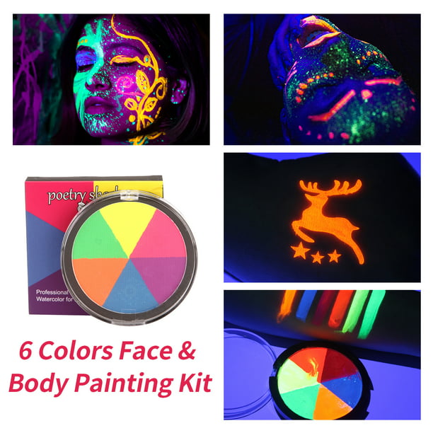 Kit de pintura facial y corporal UV Neon Glow 6 colores yeacher