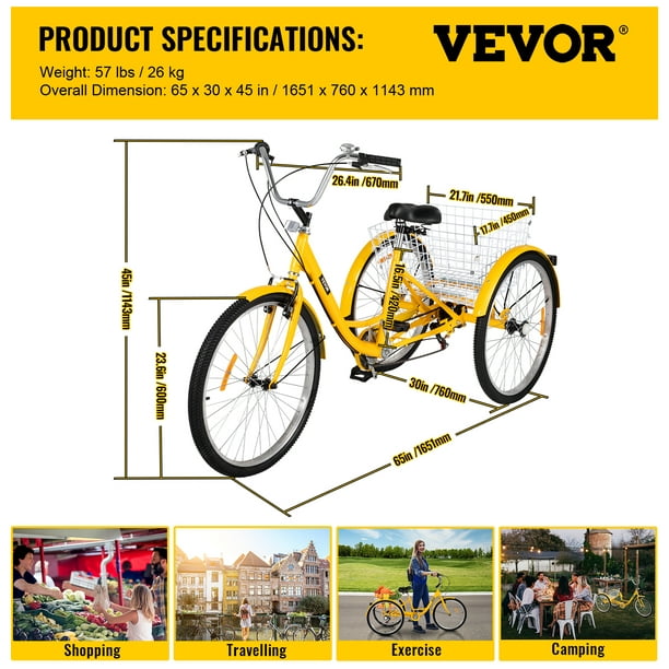 Triciclos para adultos, bicicleta plegable de 3 ruedas con asiento trasero  y cesta de compras, bicicletas de 3 ruedas de 20 pulgadas, triciclo de