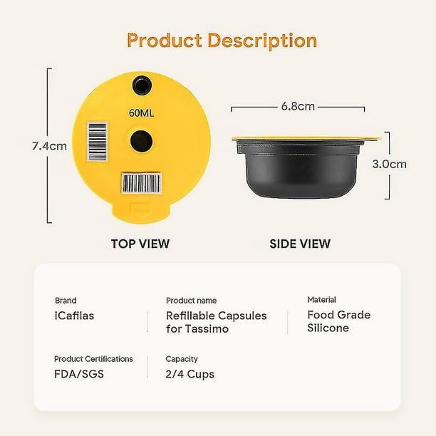 i Cafilas 2 Cápsulas de café rellenables reutilizables para Tassimo Bosch  de 60 ml + 180 ml : : Hogar y cocina