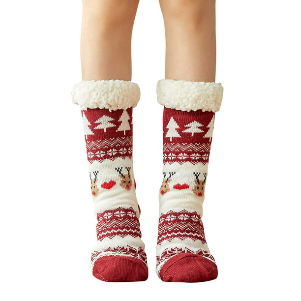  Calcetines de Navidad para otoño e invierno para mujer,  calcetines gruesos con forro polar, calcetines para dormir para el hogar,  calcetines de pie para moqueta, calcetines para mujer (color: D, tamaño