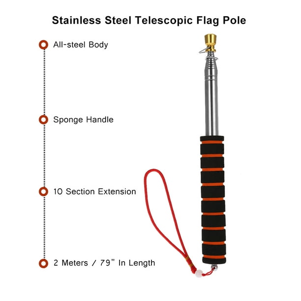 Asta de bandera telescópica de acero inoxidable para exteriores, 2 m/2,5  metros, para profesores, p yeacher Longitud de extensión (2 m)