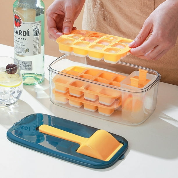 Mini bandeja de hielo para frigorífico, con cubitera, molde de silicona  para hielo de 3 piezas, con recipiente de almacenamiento y pala para hielo.