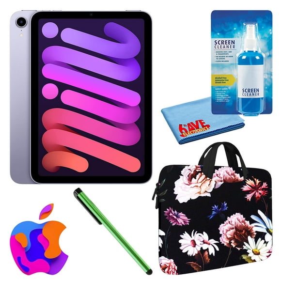 refurbished apple ipad mini 6 2021 256gb wifi purple mk7x3lla bundle with black floral zipp apple mk7x3lla