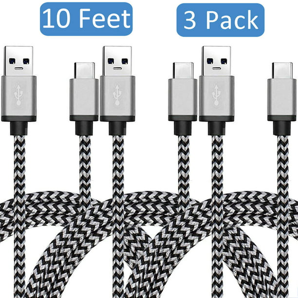 Cargador tipo C de 10 pies. Cable USB tipo C; cargador rápido compatible  con Galaxy S10; cable de carga largo USB tipo C de nailon trenzado para