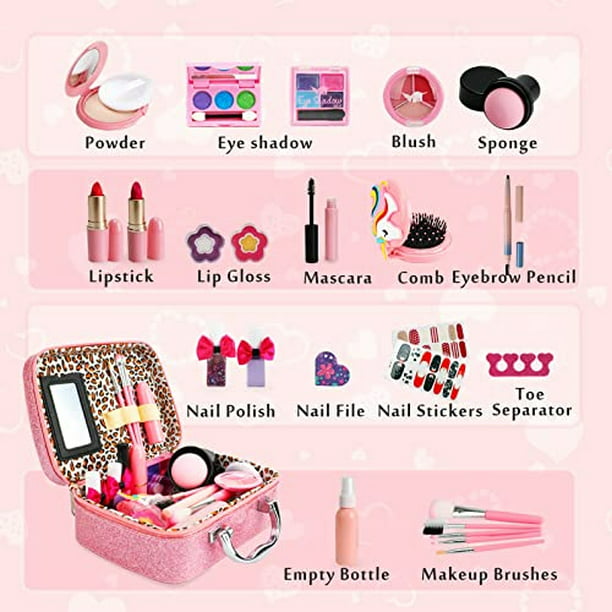 Kit de maquillaje para niños para niñas, juguete de maquillaje lavable real  para niñas pequeñas, juego de princesa, regalo de cumpleaños, juguete para
