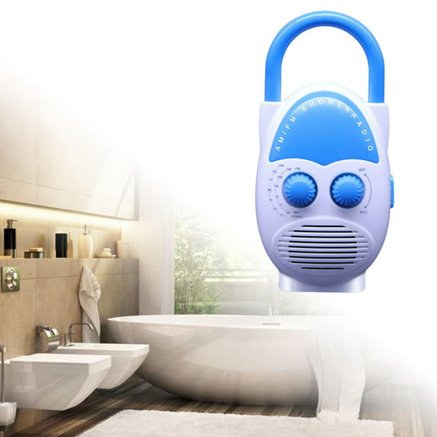 Radio de ducha, radio de baño AM FM, radio de ducha colgante impermeable,  volumen ajustable, color azul