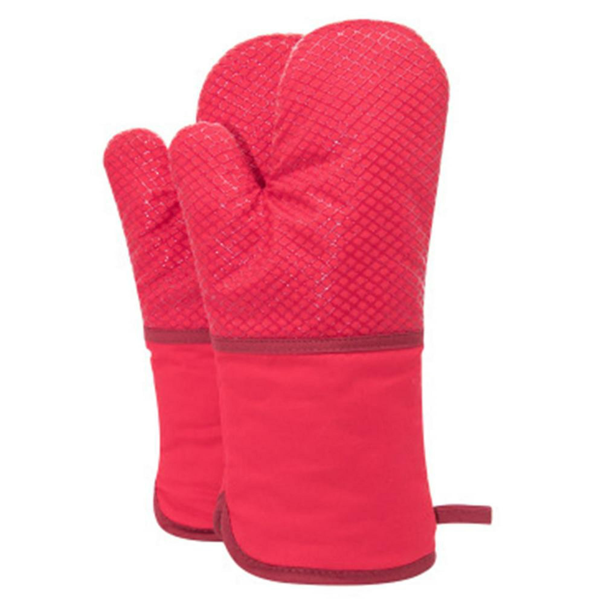 Guantes para horno de cocina, guantes resistentes al calor, de algodón,  antideslizantes (rosa)