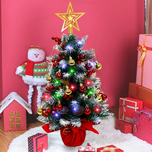  Árbol de Navidad de mesa de 24 pulgadas, mini pino artificial  con luces LED y adornos : Hogar y Cocina