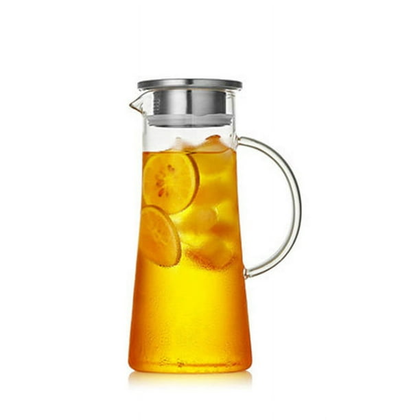 OTARTU Jarra de vidrio, jarra de agua de 50 oz/1.5 litros con tapa SS,  utensilios para servir bebidas, jarra de té helado, jarra de agua con asa