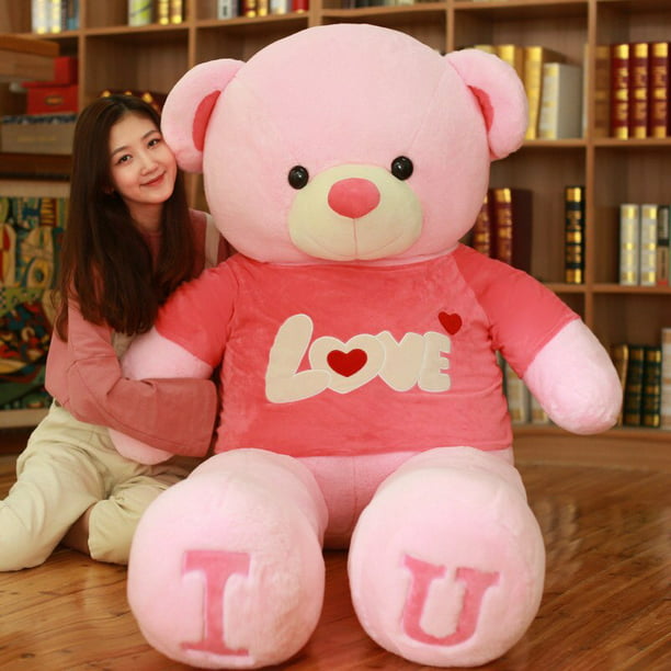 1 unidad de oso de peluche gigante de 80/100CM, oso de peluche con lazo  encantador, almohada suave con forma de Animal, regalo de San Valentín para  niños y niñas zhangyuxiang LED