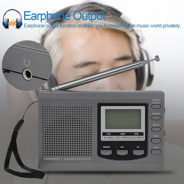 HRD-603 Radio portátil AM / FM / SW / BT / TF Radio de bolsillo USB MP3  Grabadora digital Soporte TF Abanopi Radio portatil