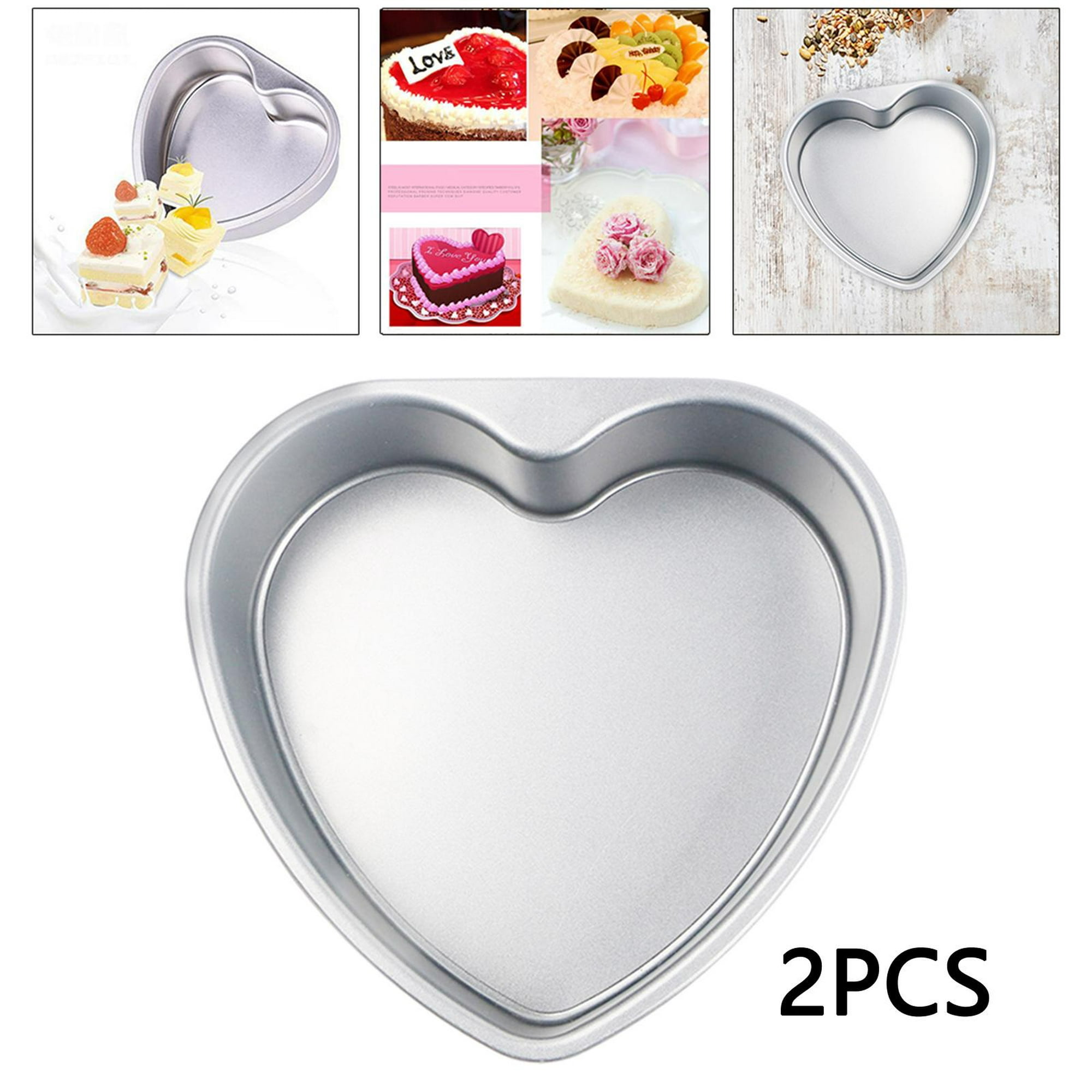 Moldes para pasteles en forma de corazón para el día de San Valentín y  hornear en casa, juego de 2 moldes de aluminio con parte inferior extraíble  de