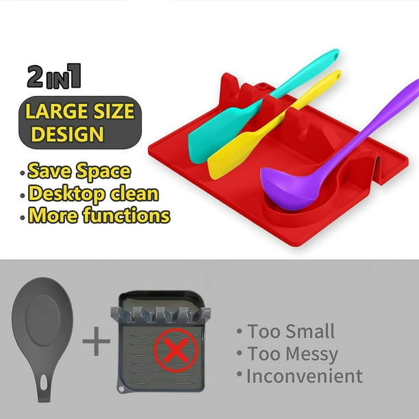 Juego de 2 cucharas de silicona para la parte superior de la estufa,  resistente al calor, fácil de limpiar, soporte para cuchara de cocina para