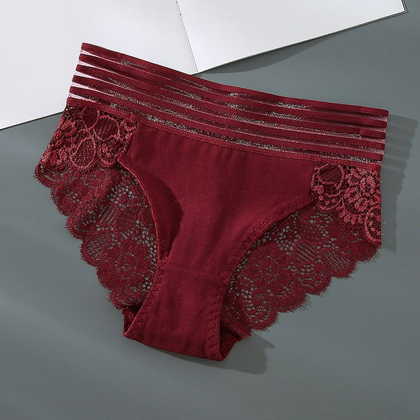 Ropa interior sexy de encaje para mujer, bragas de bikini transpirables  para mujer, bragas de cintura alta para mujer (rojo-@, M)