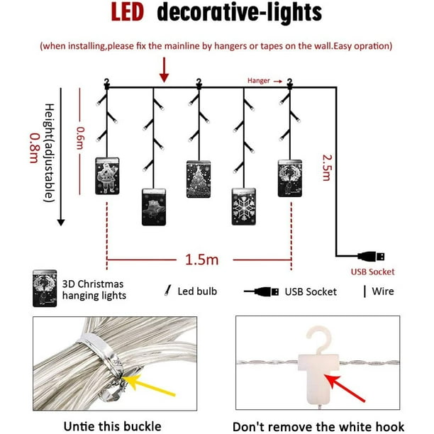 Rideau Lumineux Noël 1.5M 54 LEDS 3D Pendentifs Basse Pression Eclairage de  Noël Décoration Intérieur LED Guirlande Lumineuse pour Balcon Terrasse  Fenêtre Patio Jardin Maison Bar Blanc Chaud