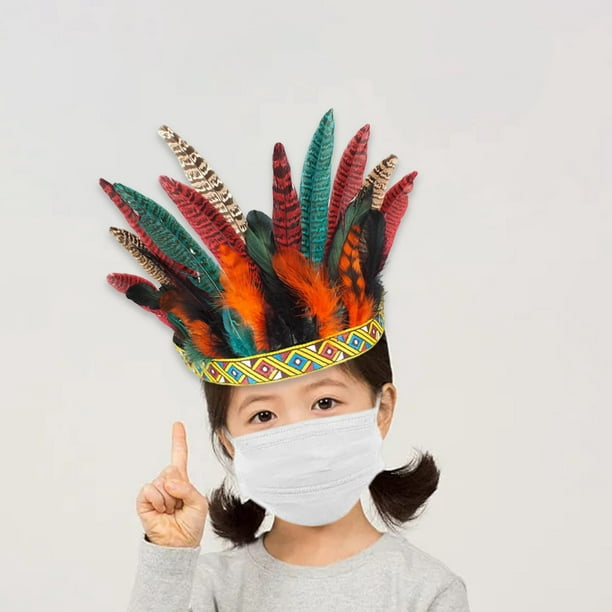 Tocado de plumas para mujer y niña, decoración de fiesta, diadema bohemia,  sombrero indio Niños Yuyangstore Tocado indio