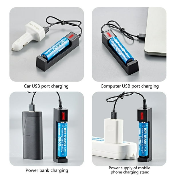 Cargador de batería 18650 Cargador de batería USB de una sola ranura para  litio 21700 26650 10440 14500 18500 16340 18650 (batería)