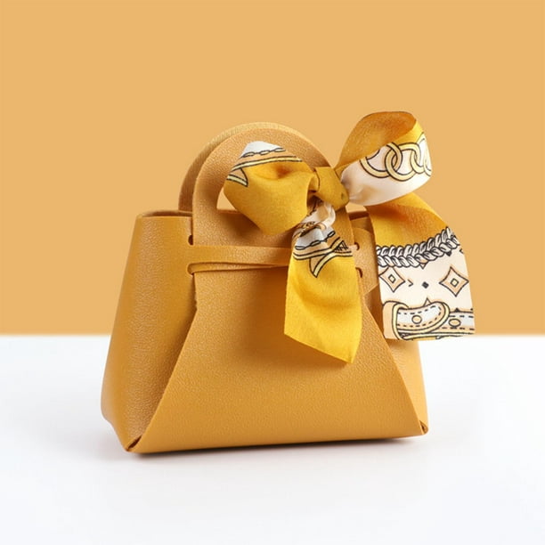 Bolsa de recuerdo , bolsa de embalaje Elegante mini bolso de mano de cuero  de PU con asas Bolsas de regalo para regalo Envoltura Celebración Amarillo  perfecl Bolsas para regalos de fiesta