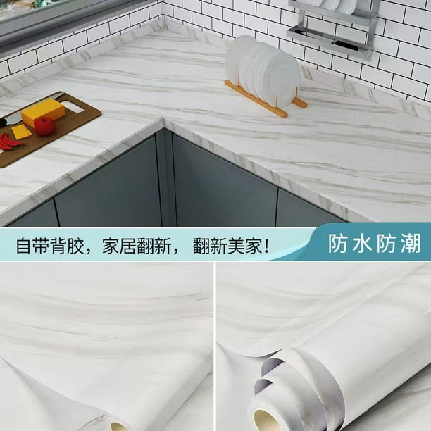 Papel tapiz de mármol a prueba de aceite de vinilo de 6M para estante de  armario de encimera de cocina, papel de contacto impermeable autoadhesivo  de PVC para Baño