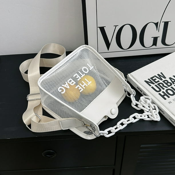 Bolso bandolera para mujer Cadena con estampado de letras Bolso de hombro  transparente de PVC (Beige Ndcxsfigh