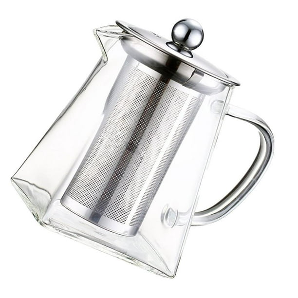 Tetera de cristal filtrante para hacer té con un infusor, un calentador y  tazas de té.