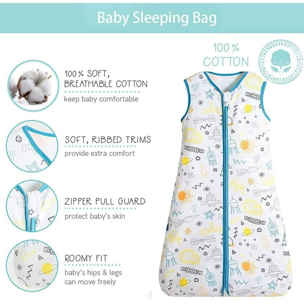 Saco de dormir para niños pequeños Saco de dormir para bebés de 0,5 Tog,  Manta portátil de algodón de verano para bebés Saco de cultivo para bebés  con