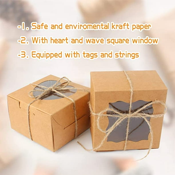 20 Cajas de regalo de papel con ventanas para regalos y postres, cajitas  para cupcakes pequeñas con ventanas en forma de corazón o cuadradas  (8*8*4cm) ER