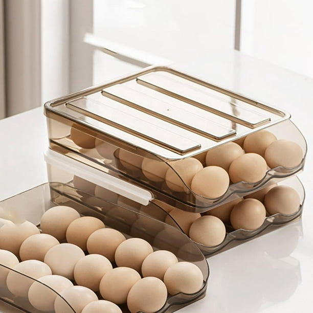 Caja de huevos de plástico translúcido creativa, refrigerador de cocina,  huevos de enrollables automáticos, cubierta desmontable, organizador de 3  capas perfecl Almacenamiento de huevos