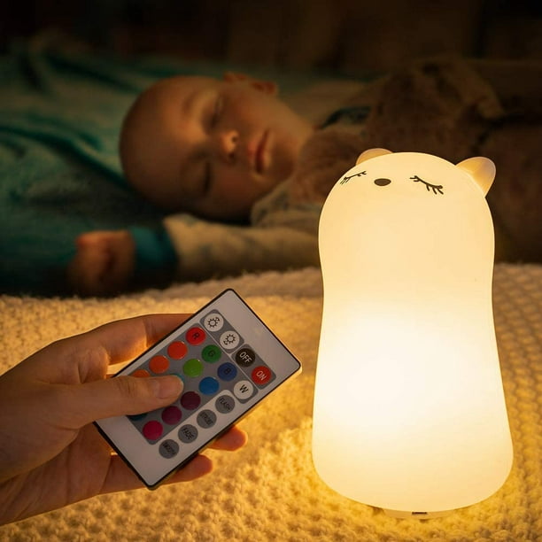 Luz nocturna para niños, luz nocturna para bebé, luz nocturna LED  recargable para gato, lámpara portátil multicolor para niña, luz de  silicona táctil con control remoto de 7 colores, regalo de cumpleaños