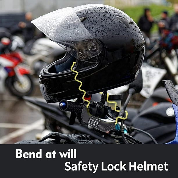 Candado para casco de moto de combinación de alta seguridad de 4 posiciones  - Antirrobo ligero - Cable telescópico lo suficientemente largo -  (amarillo)