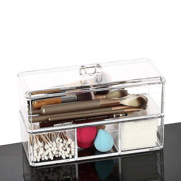 Organizador de maquillaje de 2 capas, caja de almacenamiento de cosméticos,  soporte para almohadilla ZefeiWu 8390614349094