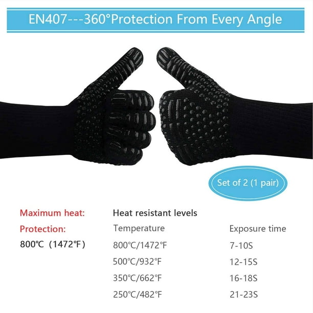 Guantes para asar 1 par, guantes para horno resistentes al calor hasta  800°C Ideales para asar, horno, cocina y chimenea (negro) ER