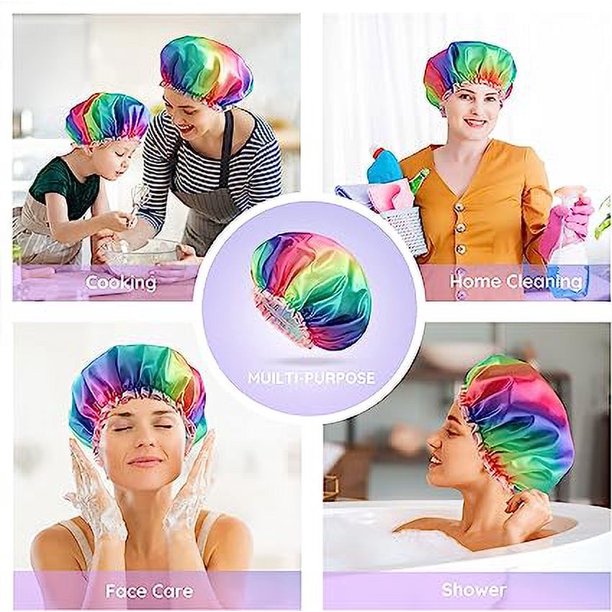 Gorro de ducha para mujer (arco iris), gorro de baño forrado, de gran  tamaño, impermeable, reutilizable, lavable JM