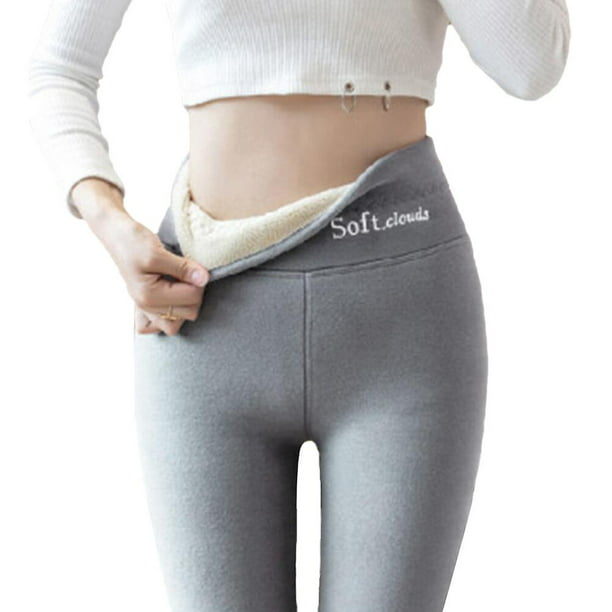 Pantalones térmicos para mujer, talla grande, cintura alta, forrados,  pantalones elásticos ajustados de invierno