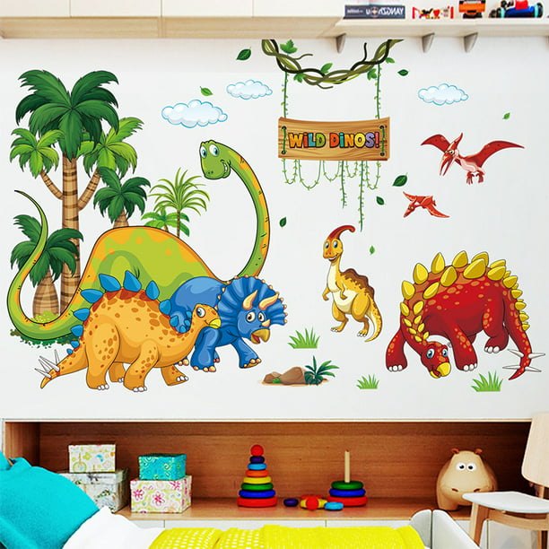 Pegatinas de pared de dinosaurio con diseño de dinosaurios para niños,  habitación de niñas, dormitorio, sala de estar, decoración de pared :  .es: Bebé