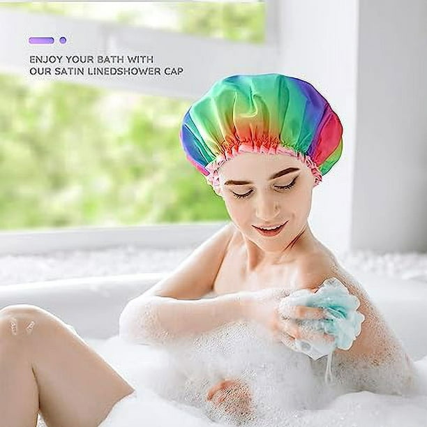 Gorro de ducha para mujer (arco iris), gorro de baño forrado, de gran  tamaño, impermeable, reutilizable, lavable JM