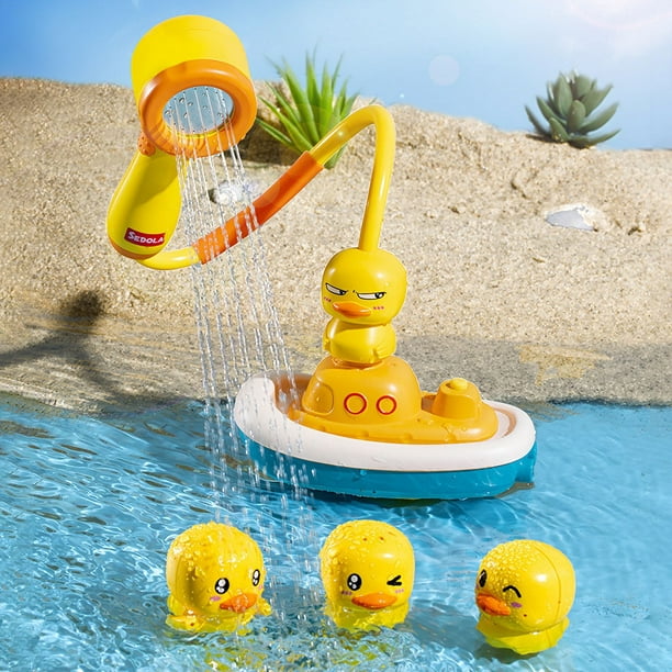 Divertidos juguetes acuáticos con diseño de pato amarillo para niños:  ¡regadera y pulverizador para ducha de baño para bebés!