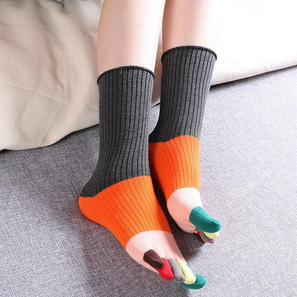 Comprar Wiwilys Calcetines de algodón de cinco dedos para mujer Otoño e  Invierno calcetines de tubo medio de Color caramelo calcetines de cinco dedos  calcetines con dedos abiertos