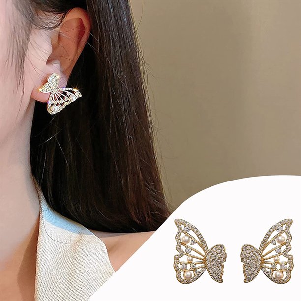 Moda Creativa Mariposa Perla Borla Pendientes Conjunto