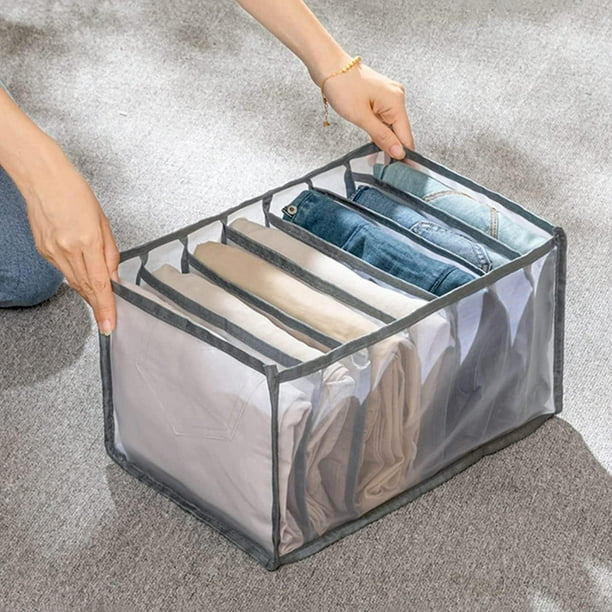 Organizador de ropa de armario de 2 PSC, caja de almacenamiento con  compartimento para jeans de 7 rejillas, organizador de jeans, cajón  plegable
