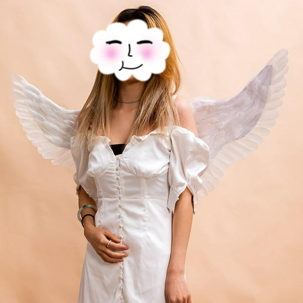 Conjunto de alas de ángel y halo, accesorios de alas de plumas con palo  mágico, disfraz de ángel blanco para cosplay puesta en escena mujeres niños