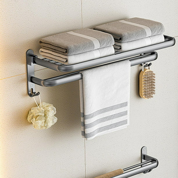 Ghousetec Toallero para toallas de baño, barra de toallas para  baño, montaje en pared, 2 brazos, multifuncional, ahorro de espacio, buena  adherencia, color negro (21.6 pulgadas) : Hogar y Cocina