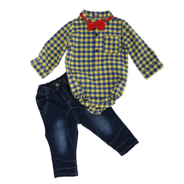 Baby Boy Clothes Set, Fashionable Cute Comfortable Breathable Yellow Plaid  Shirt Baby Boy Casual Sui ANGGREK Amarillo 80cm / 31.49in