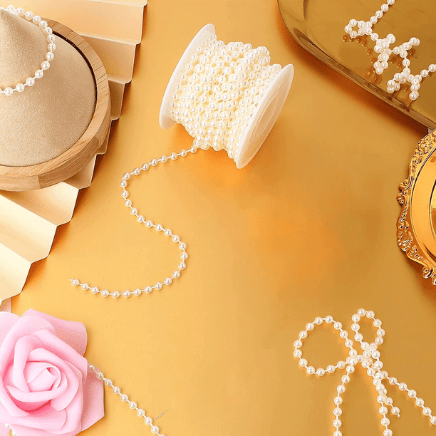 Perlas para manualidades Cuentas de perlas de imitación Rollo de soporte  Cuerda de perlas para la decoración del hogar de la fiesta, 20M / 66ft en  total Zhivalor BST3024669-1