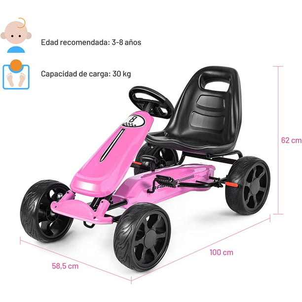 Go Kart de Pedales Montable para Niños Conducción en Exterior con Asiento  Regulable Embrague Freno de Mano Rosa - Costway