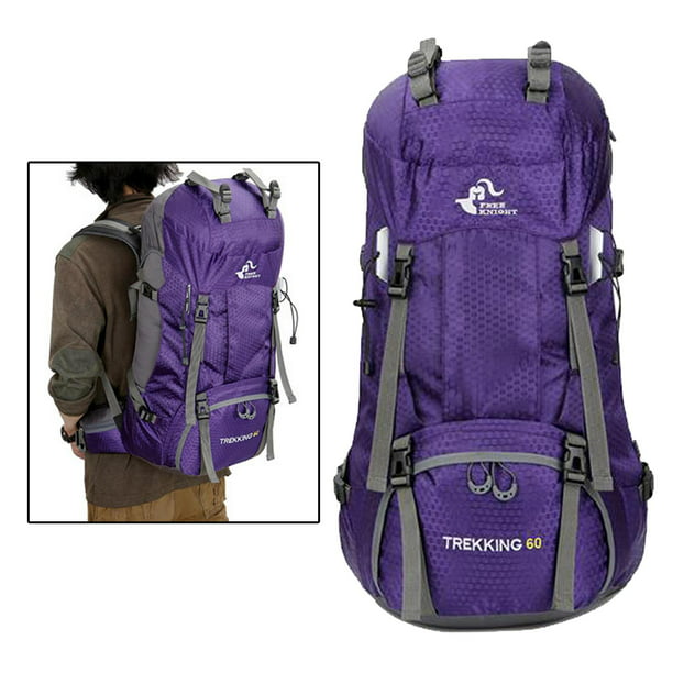Mochila de senderismo para acampar de 60 múltiples bolsillos en la cintura,  acolchado ajustable Púrpura Cola Senderismo Saco Grande