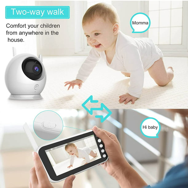 Monitor de bebé inalámbrico de 4,3 pulgadas con cámara Pan Tilt remota,  intercomunicador bidireccional, visión nocturna automática, vigilancia de  seguridad para niños